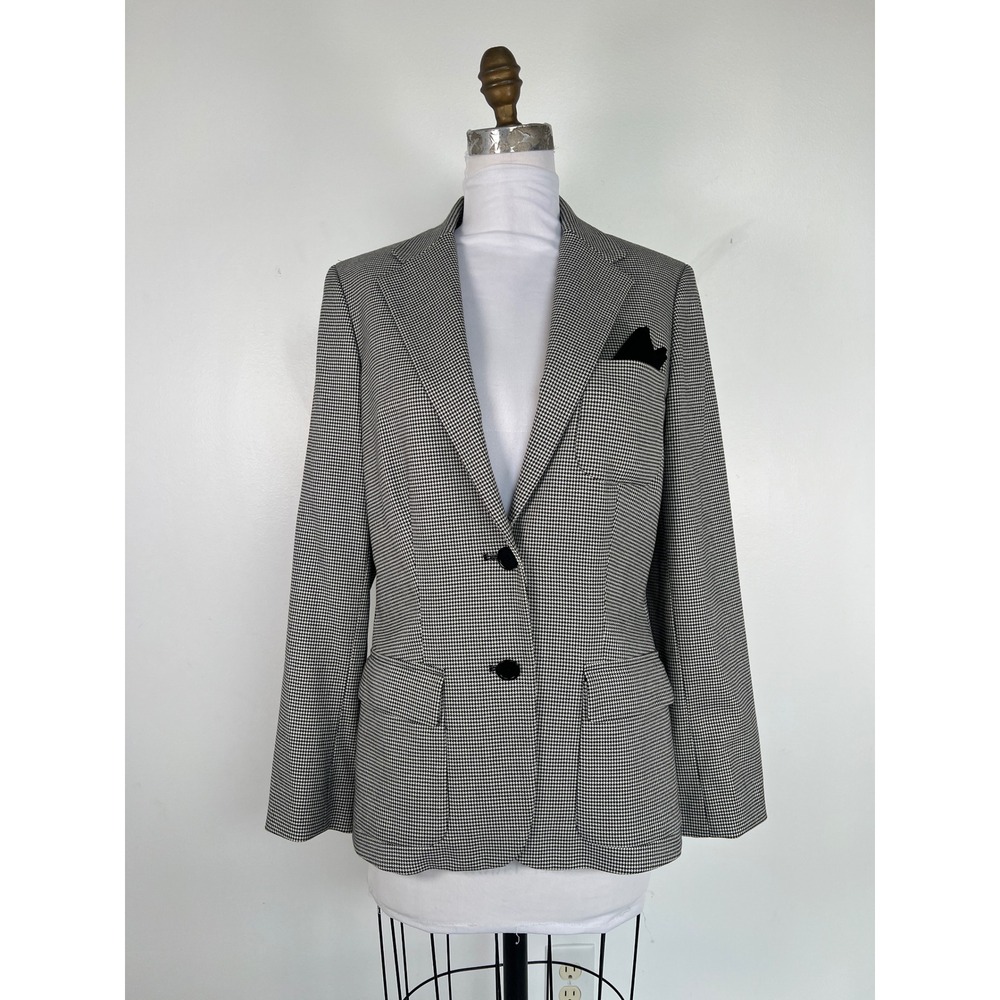 LAUREN RALPH LAUREN Blazer 8 Medium Black White EUC Houndstooth Pocket Square